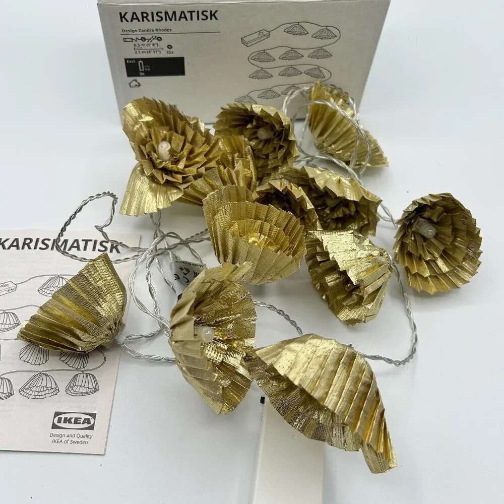 Ikea Karismatisk String Lights Gold Foil Flower Battery Operated